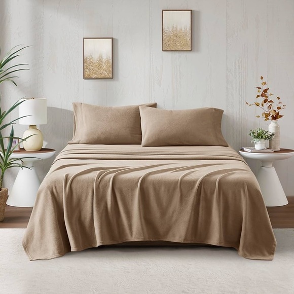 True North by Sleep Philosophy Micro Fleece Sheet Set, 16” Deep King, Brown,4 pc